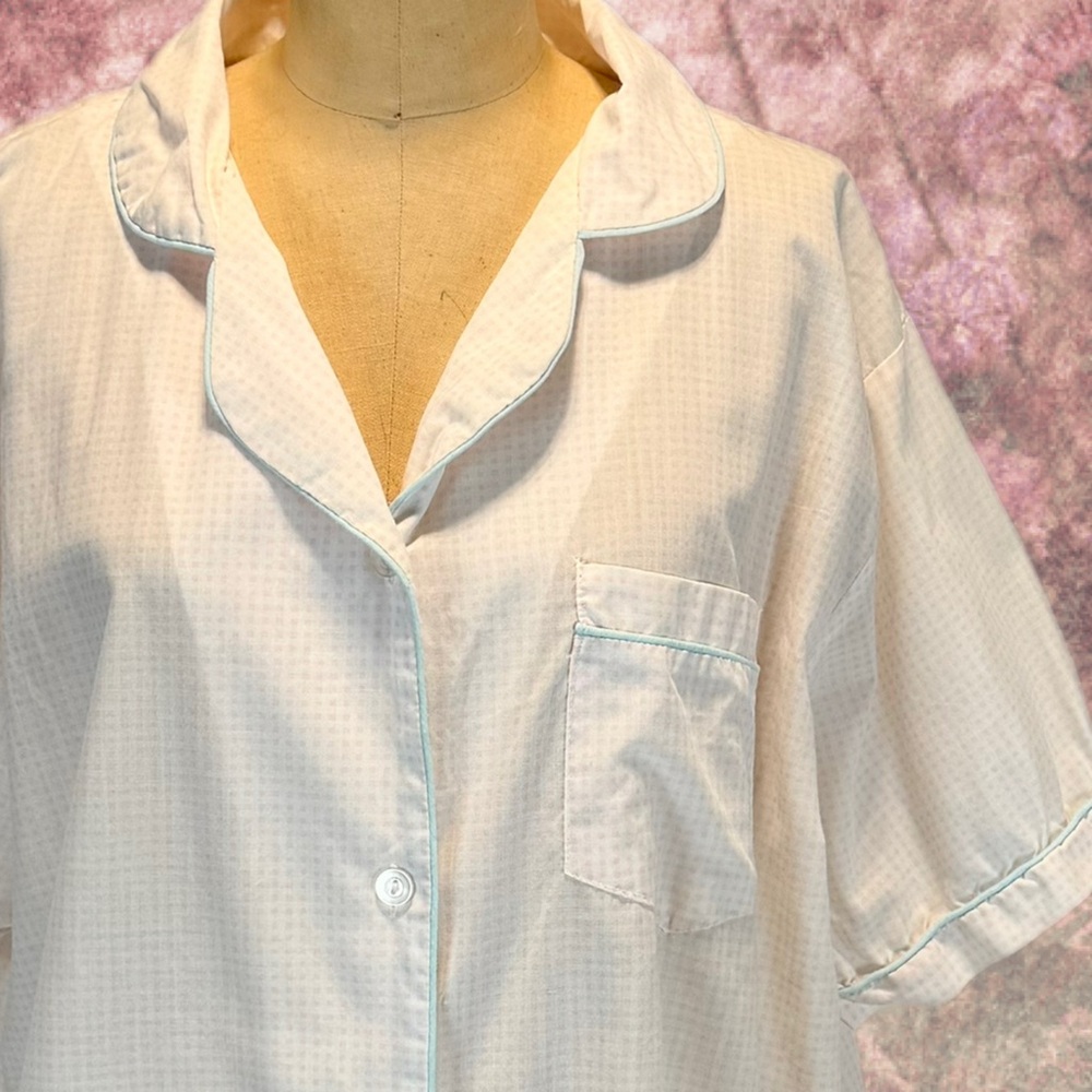 VINTAGE 80s sleep nightshirt button down shirt notched collar short sleeve pink